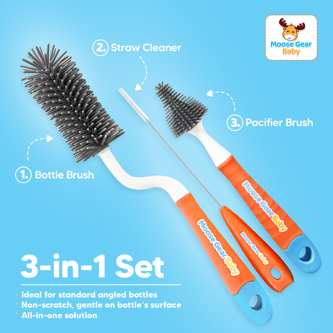 Moose Gear Baby 3-in-1 Silicone Baby Bottle Brush