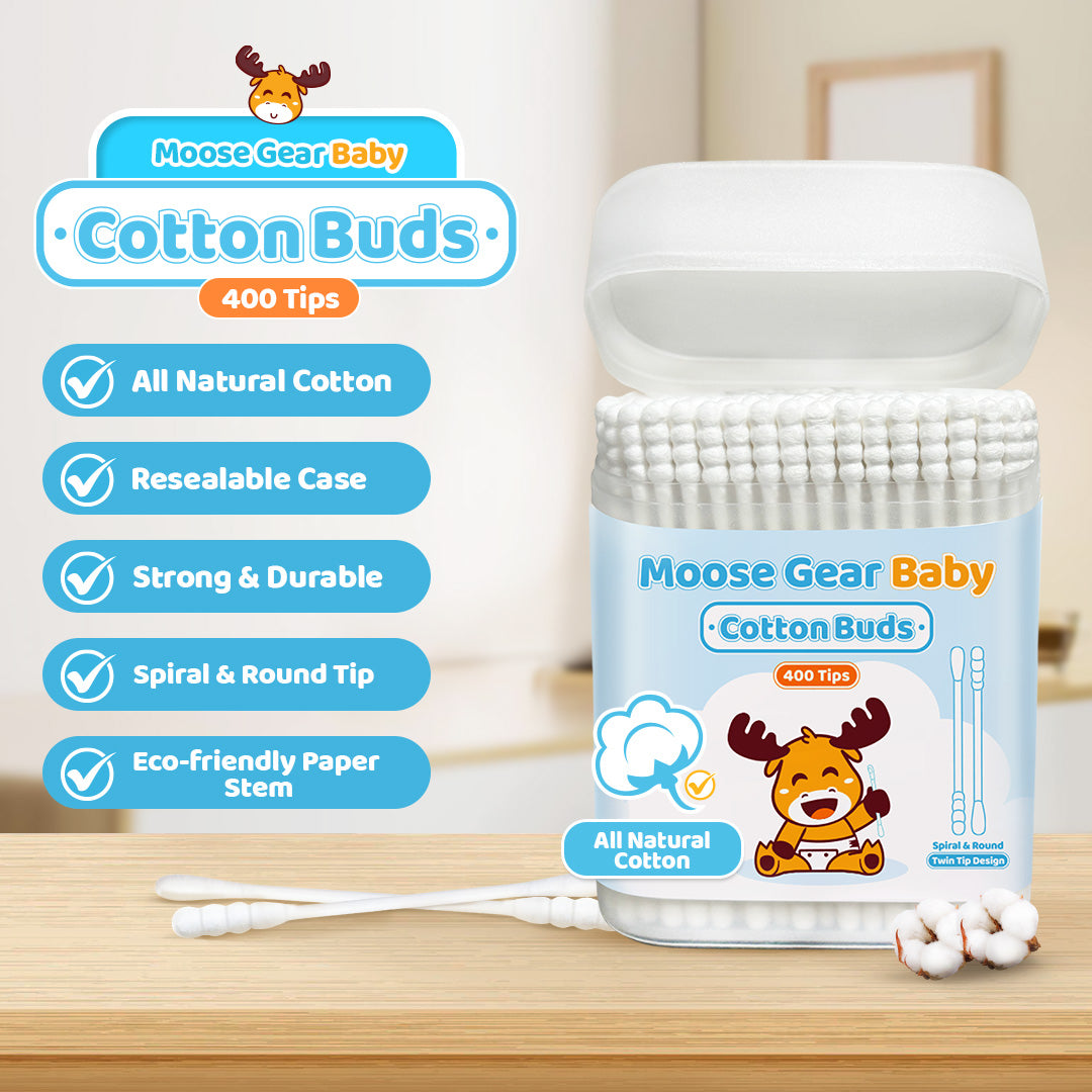 Moose Gear Baby Cotton Buds Spiral Round 400 Tips (200pcs)