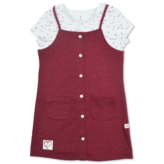 Wine Red Strappy Dress with White Mid Crop Blouse Set- (GDSS- 2141)