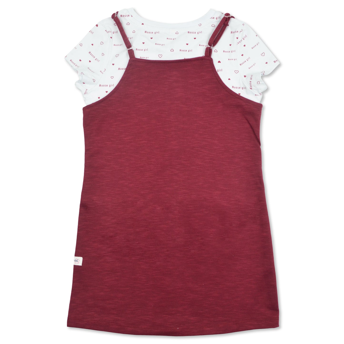 Wine Red Strappy Dress with White Mid Crop Blouse Set- (GDSS- 2141)