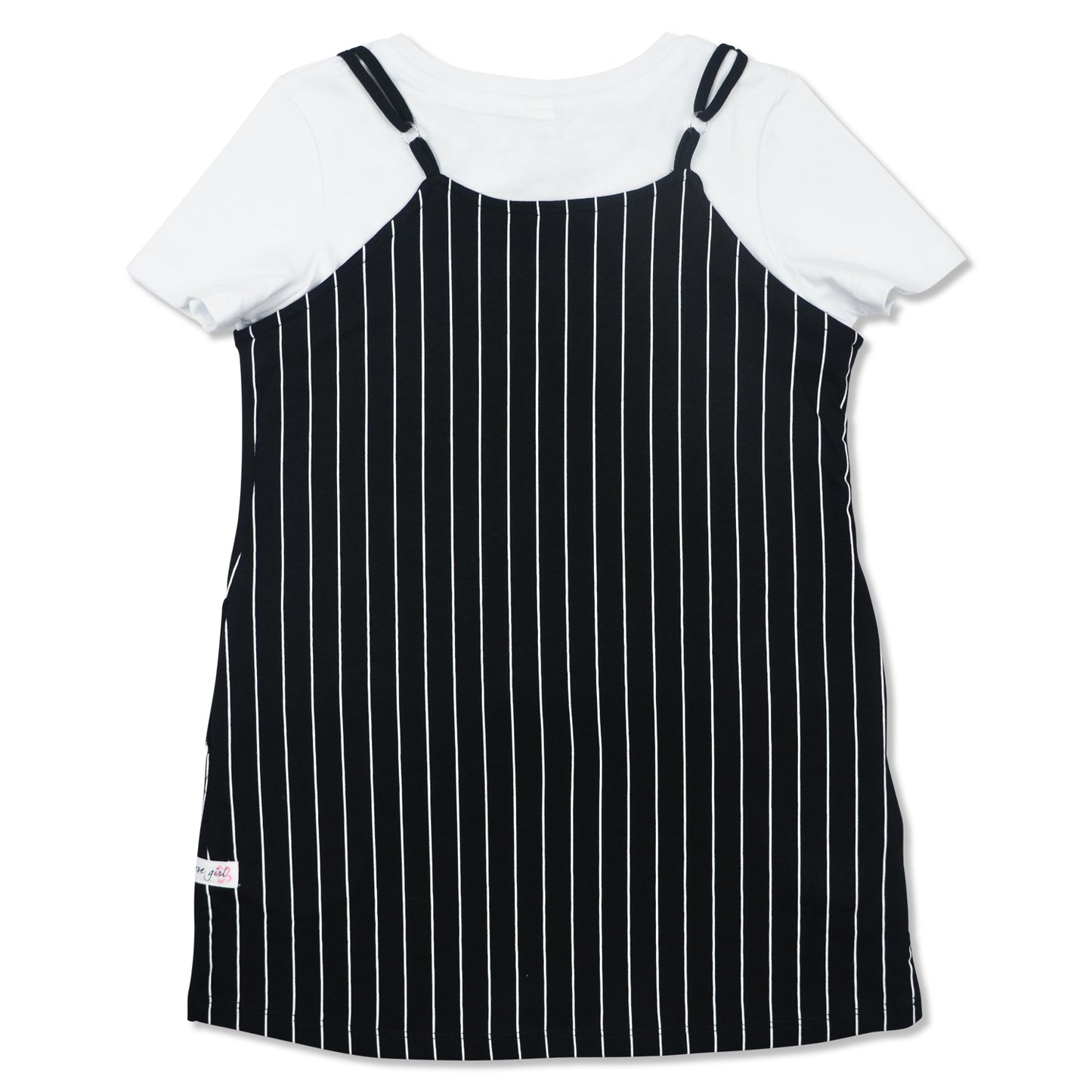 Black Striped Strappy Dress with White Mid Crop Blouse set (GDSS- 2415)