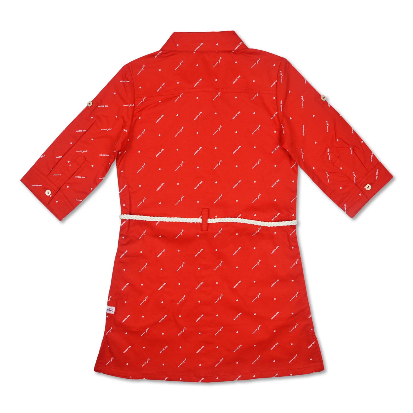 Red 3/4 Sleeves Twill Dress With White Mini Braided Belt- (GTDS-3045 A)