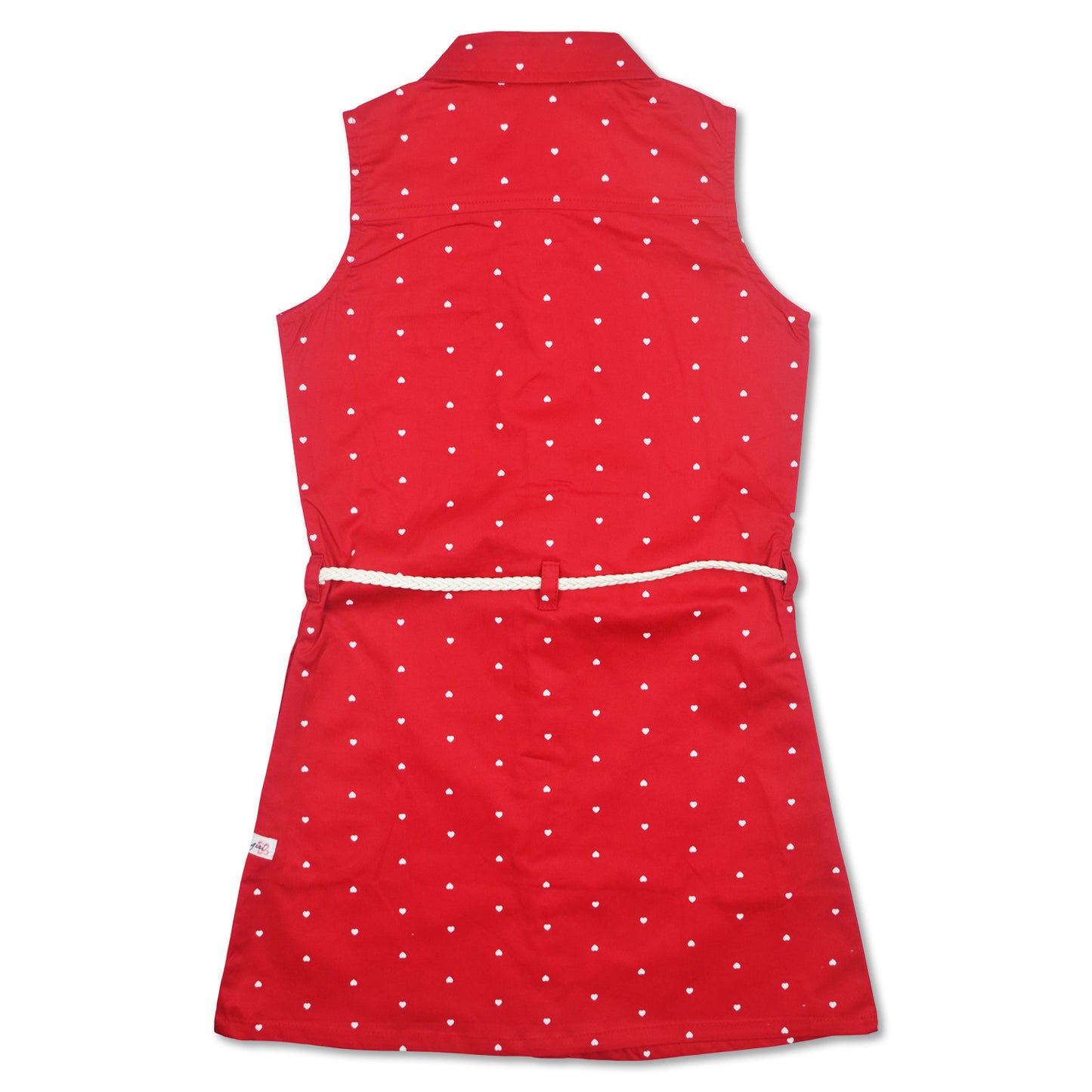 Red Sleeveless Twill Dress With Mini White Braided Belt- (GTDS-3330 B)