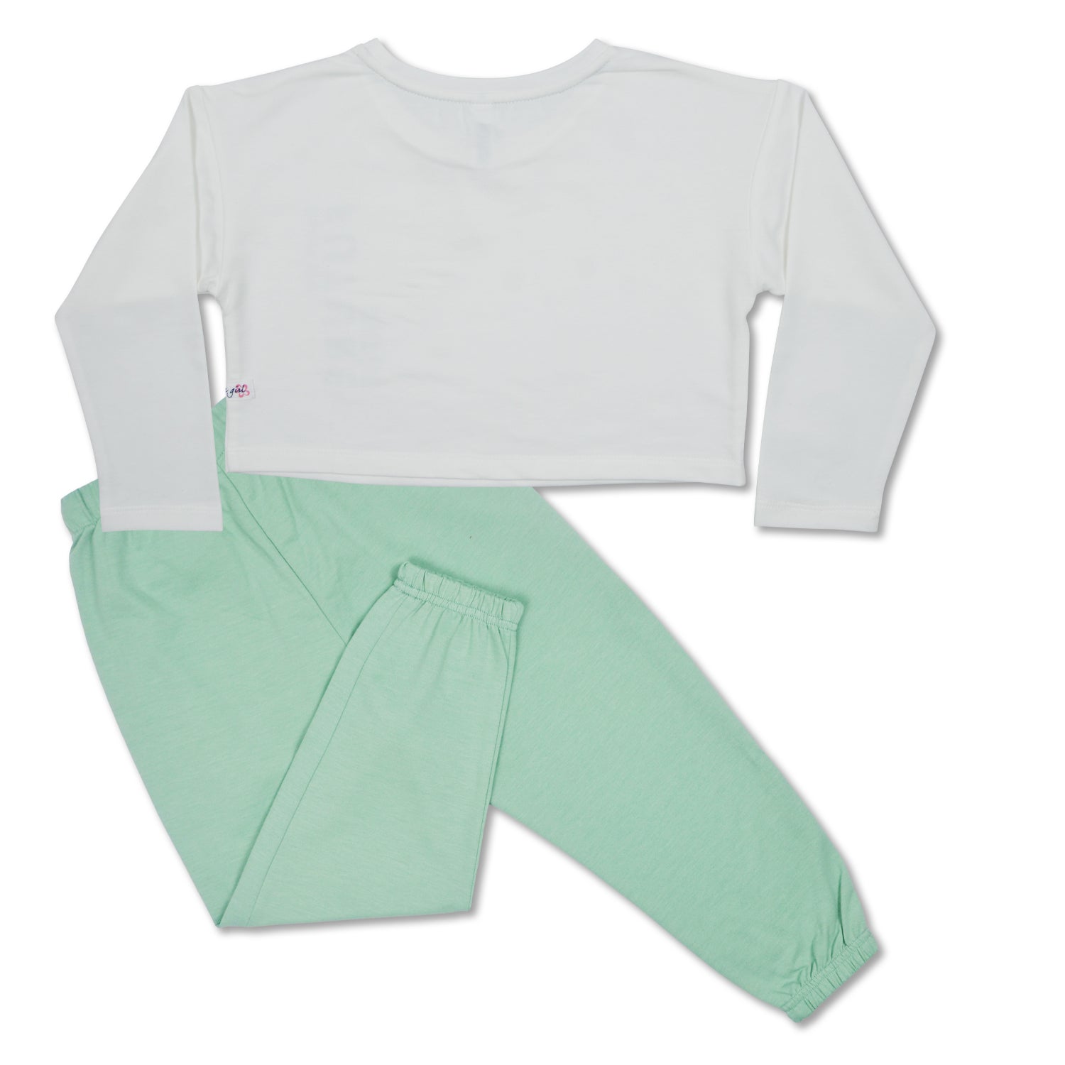 White Long Sleeves Crop Top Blouse With Green Jogger Pants Set