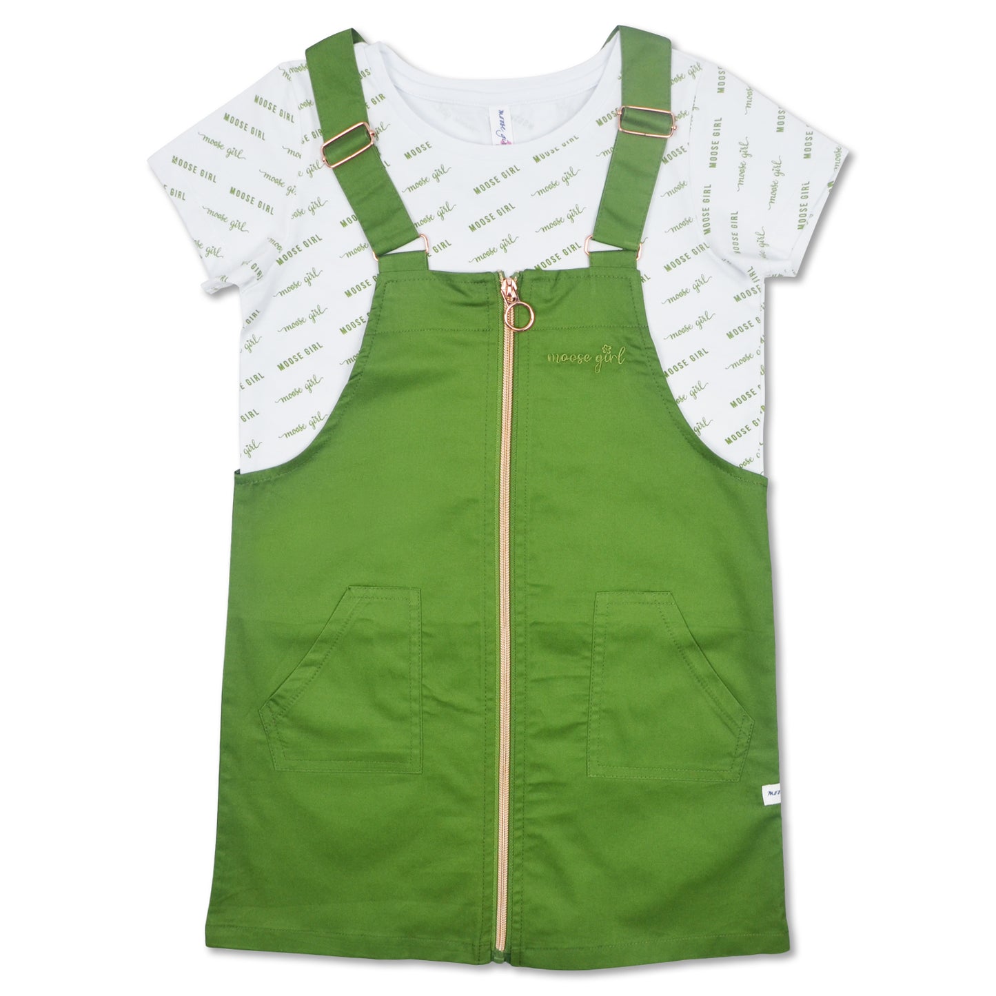 Green Jumper Dress with White Mid Crop Blouse Set (GJDIT- 3277)