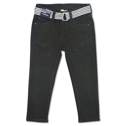 Dark Grey Denim Long Pants With White Striped Belt (LP-D 13108)