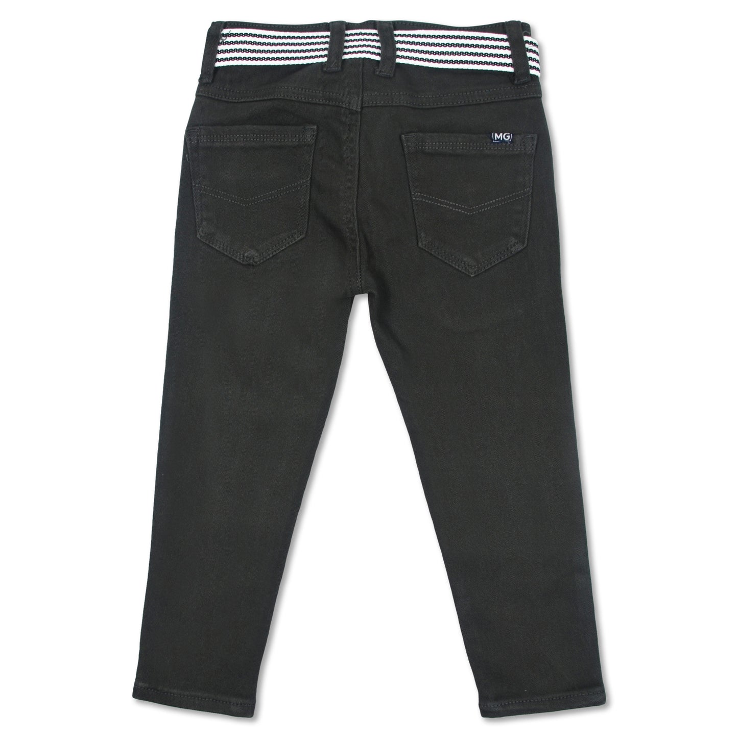 Dark Grey Denim Long Pants With White Striped Belt (LP-D 13108)