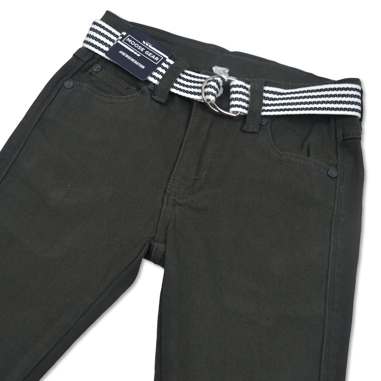 Dark Grey Denim Long Pants With White Striped Belt (LP-D 13108)