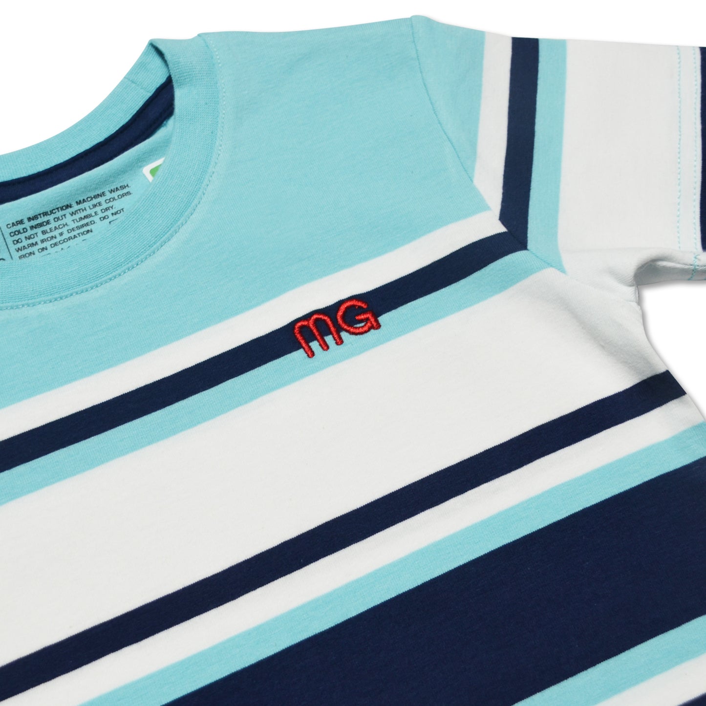 Light Blue Combi Striped T-Shirt With Embro Details (TS-S 12839)