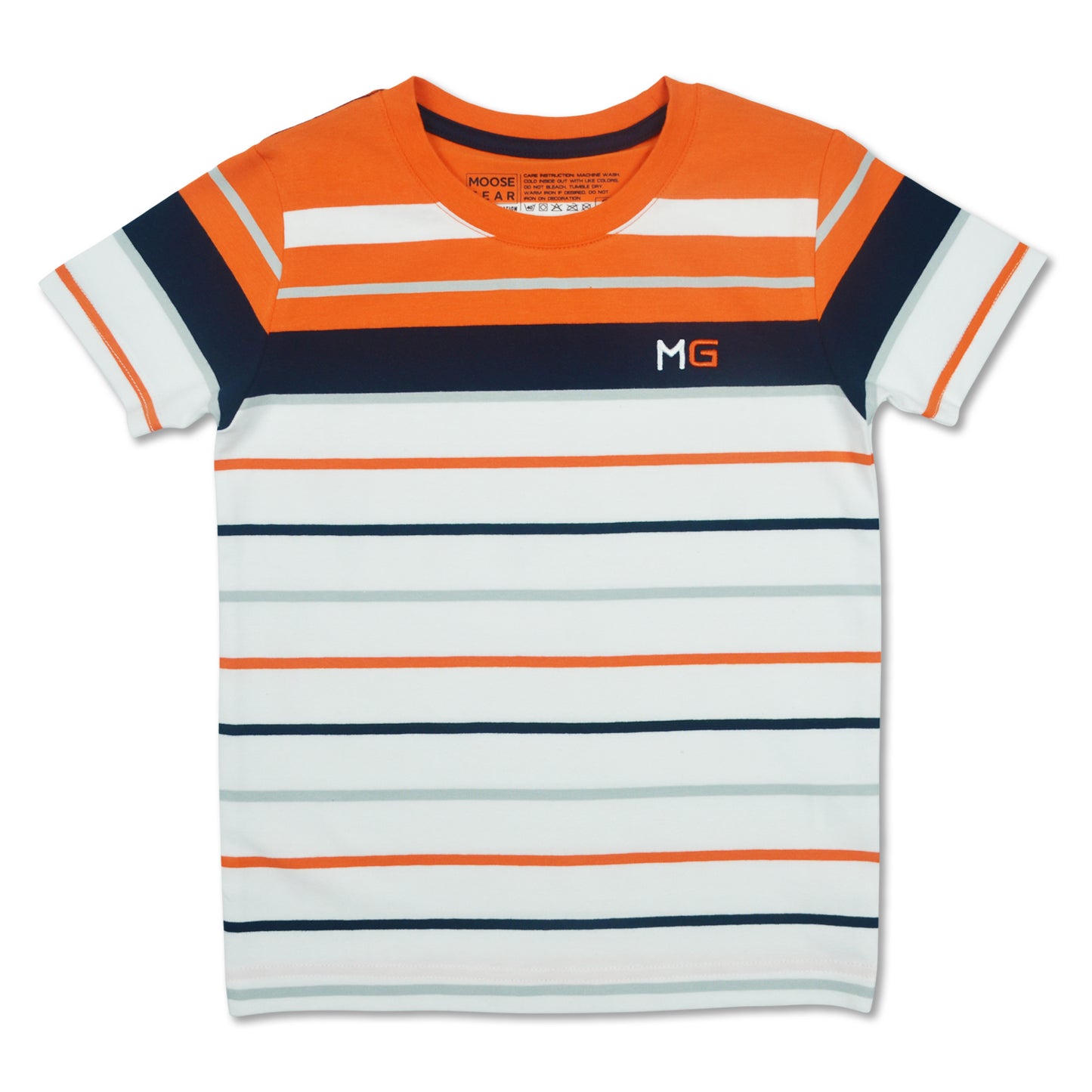 Red Orange Combi Striped T-Shirt With Embro Details (TS-S 13376)