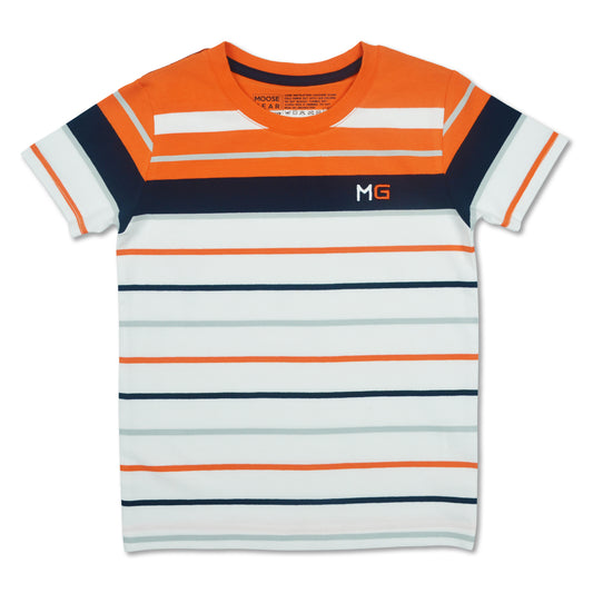 Red Orange Combi Striped T-Shirt With Embro Details (TS-S 13376)