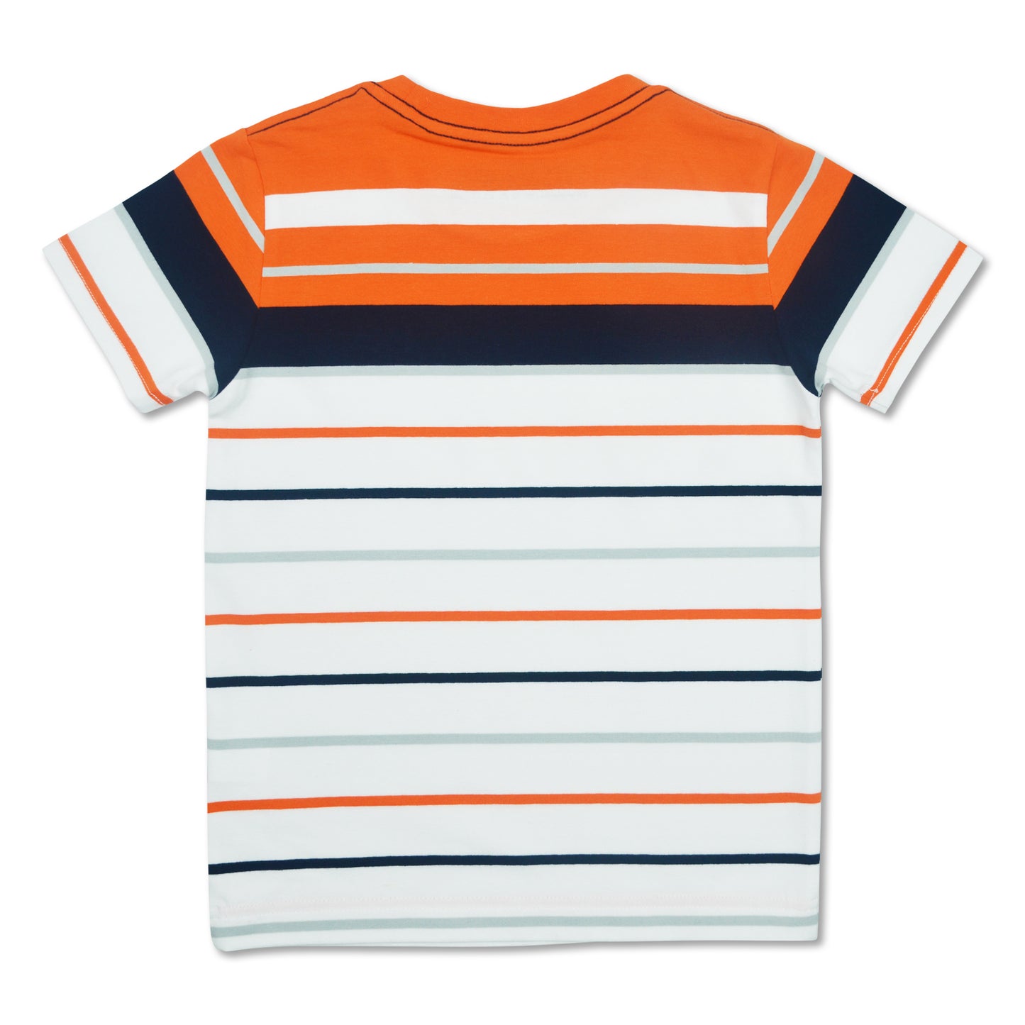 Red Orange Combi Striped T-Shirt With Embro Details (TS-S 13376)