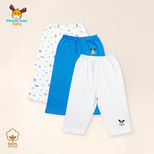 3 Pcs Baby Pajama Pants Set (Blue/White) (MGB0024)