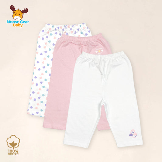 3 Pcs Baby Pajama Pants Set (Pink/White) (MGB0019)