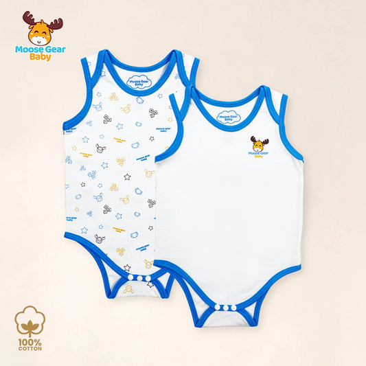 2 Pcs Sleeveless Romper Bodysuit Set (Blue/White) (MGB0021)