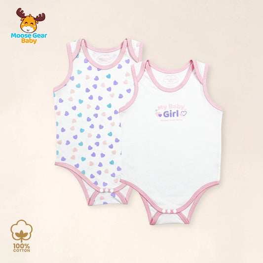 2 Pcs Sleeveless Romper Bodysuit Set (Pink/White) (MGB0016)