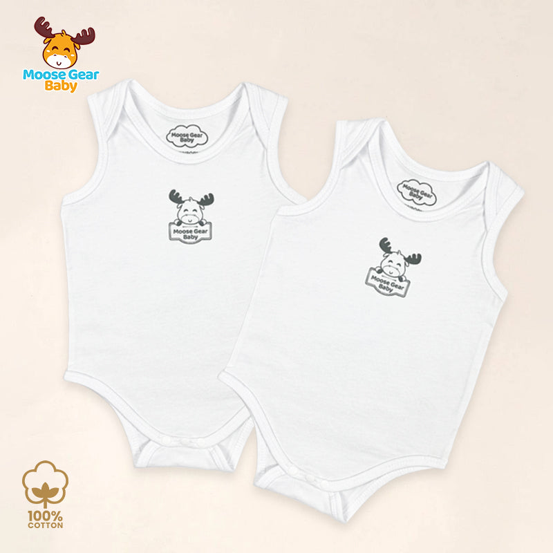 2 Pcs Sleeveless Romper Bodysuit (White) (MGB0011)