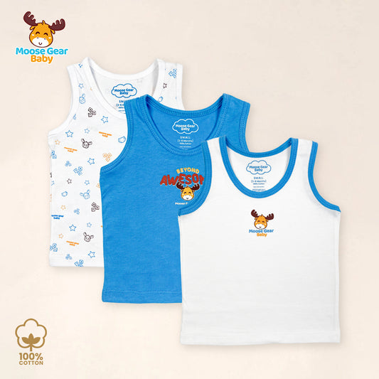 Blue & White 3 Pcs Sando Tank Set (MGB0022)