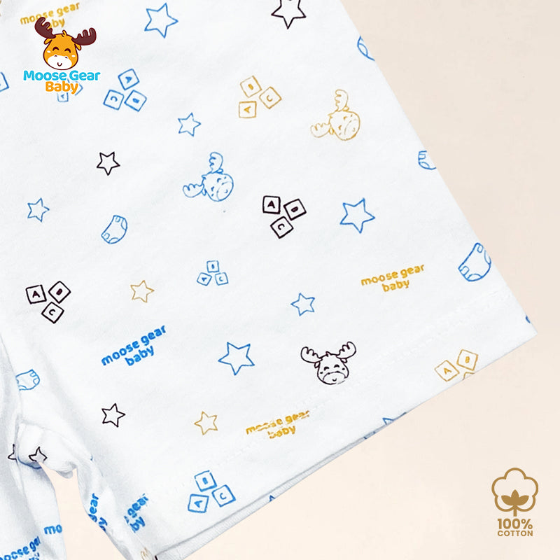 Blue & White 3 Pcs Diaper Shorts Set (MGB0025)