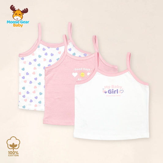 3 Pcs Strappy Sando Tank Set (Pink/White) (MGB0017)