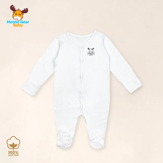 Long Sleeve Sleeper Sleep Suit Romper (White) (MGB0026)